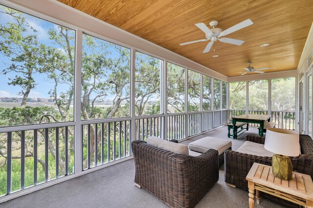 92 High Hammock Way, Pawleys Island, SC 29585 - sunroom / solarium with a ceiling fan and outdoor lounge area