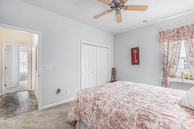 364 Palm Lakes Blvd, Little River, SC 29566 - bedroom with carpet flooring, baseboards, a closet, and ceiling fan