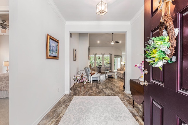 364 Palm Lakes Blvd, Little River, SC 29566 - foyer entrance featuring ornamental molding, baseboards, and ceiling fan