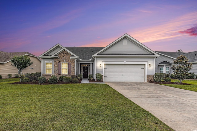 364 Palm Lakes Blvd, Little River, SC 29566 - ranch-style house with brick siding, concrete driveway, a garage, and a yard
