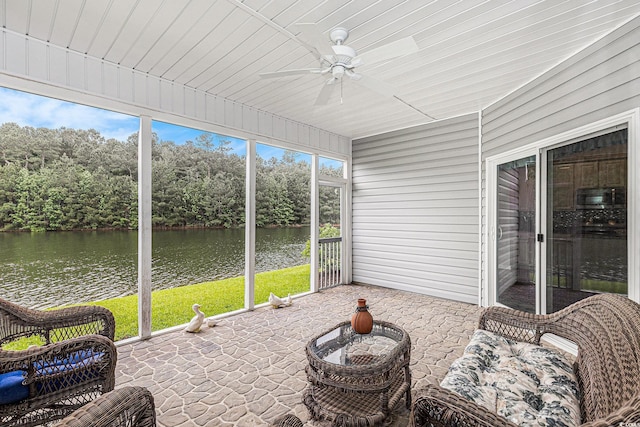 364 Palm Lakes Blvd, Little River, SC 29566 - sunroom with a water view and a ceiling fan