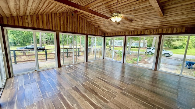6805 Mclaurin Rd, Mullins, SC 29574 - unfurnished sunroom featuring vaulted ceiling and ceiling fan