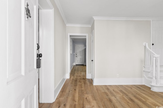 401 S Nichols St, Nichols, SC 29581 - hall featuring ornamental molding, light wood-style flooring, and baseboards