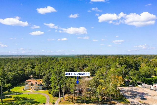 401 S Nichols St, Nichols, SC 29581 - aerial view of property and surrounding area featuring a forest