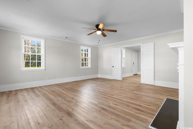401 S Nichols St, Nichols, SC 29581 - spare room featuring ceiling fan, plenty of natural light, light wood finished floors, and ornamental molding