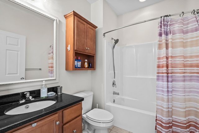 861 Murray Ave, Myrtle Beach, SC 29577 - bathroom featuring toilet, shower / tub combo with curtain, vanity, and tile patterned floors