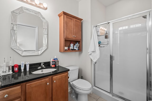 861 Murray Ave, Myrtle Beach, SC 29577 - bathroom with vanity, a shower stall, toilet, and tile patterned flooring