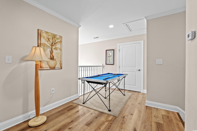 1616 S Ocean Blvd, North Myrtle Beach, SC 29582 - recreation room featuring ornamental molding, baseboards, light wood finished floors, recessed lighting, and billiards table