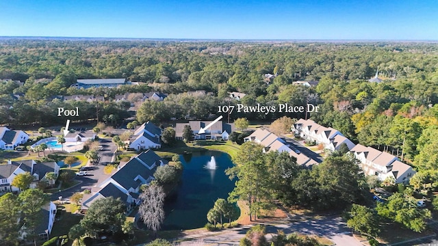 107 Pawleys Place Dr Unit 107, Pawleys Island, SC 29585 - aerial overview of property's location with a heavily wooded area and nearby suburban area