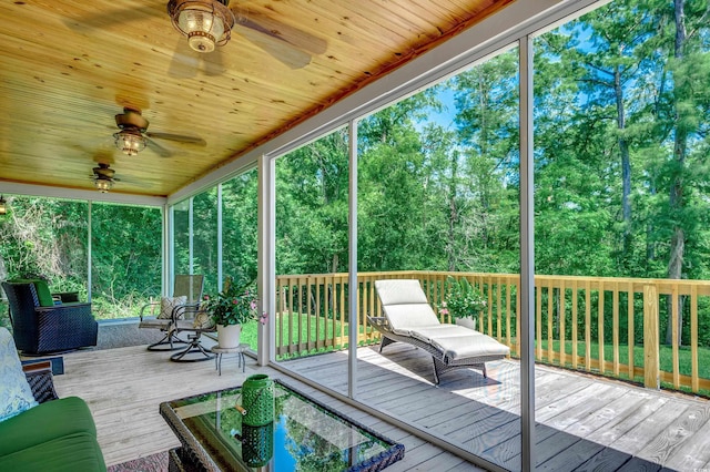 112 Blue Gull Dr, Conway, SC 29526 - wooden deck featuring ceiling fan and view of wooded area