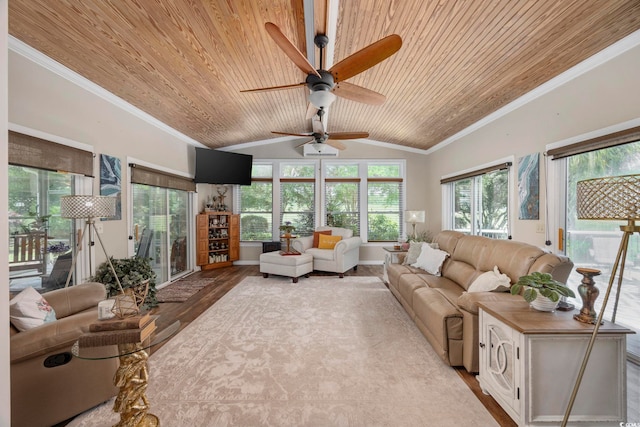 7005 Wellesley Ct, Murrells Inlet, SC 29576 - sunroom / solarium with wood ceiling, wood finished floors, vaulted ceiling, and ornamental molding