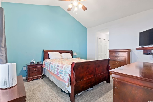 1102 Stanton Pl Unit 1102, Myrtle Beach, SC 29579 - bedroom with vaulted ceiling, carpet, a closet, and ceiling fan