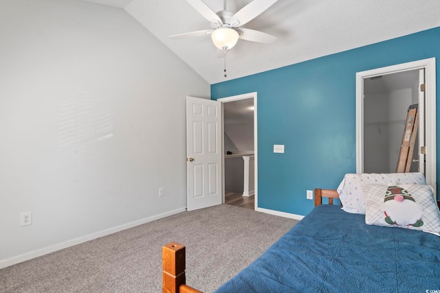 1102 Stanton Pl Unit 1102, Myrtle Beach, SC 29579 - bedroom featuring carpet floors, lofted ceiling, baseboards, and ceiling fan