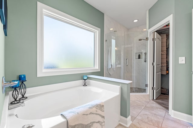 1025 Limpkin Dr, Conway, SC 29526 - full bathroom featuring a garden tub, a shower stall, and recessed lighting