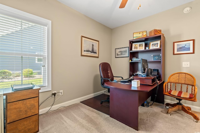 1025 Limpkin Dr, Conway, SC 29526 - carpeted home office with baseboards and a ceiling fan