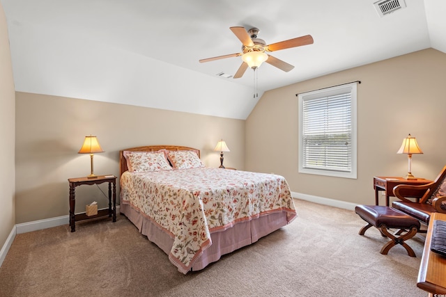 1025 Limpkin Dr, Conway, SC 29526 - bedroom with vaulted ceiling, carpet flooring, and a ceiling fan