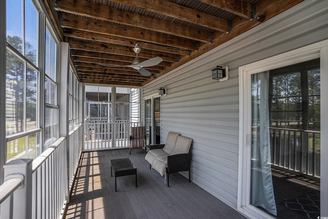 4853 Meadowsweet Dr Unit 1805, Myrtle Beach, SC 29579 - sunroom / solarium with ceiling fan and beam ceiling