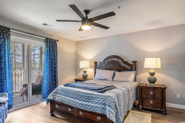 4853 Meadowsweet Dr Unit 1805, Myrtle Beach, SC 29579 - bedroom featuring light wood finished floors, access to outside, baseboards, and a ceiling fan