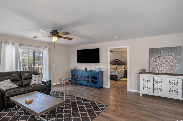 4853 Meadowsweet Dr Unit 1805, Myrtle Beach, SC 29579 - living area with a ceiling fan, wood finished floors, and baseboards