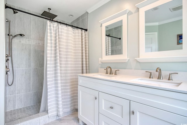 900 47th Ave N, Myrtle Beach, SC 29577 - full bathroom with crown molding, double vanity, and a tile shower