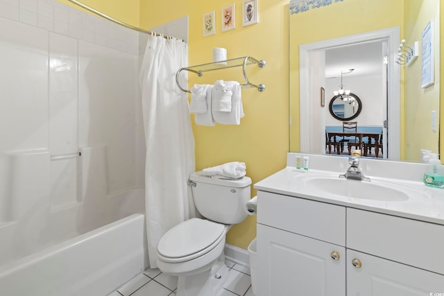 5750 Oyster Catcher Dr Unit 822, North Myrtle Beach, SC 29582 - full bath featuring tile patterned floors, vanity, shower / tub combo, and a chandelier