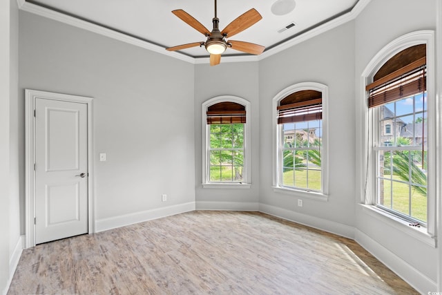 528 Chamberlin Rd, Myrtle Beach, SC 29588 - empty room with plenty of natural light, light wood finished floors, ornamental molding, baseboards, and ceiling fan