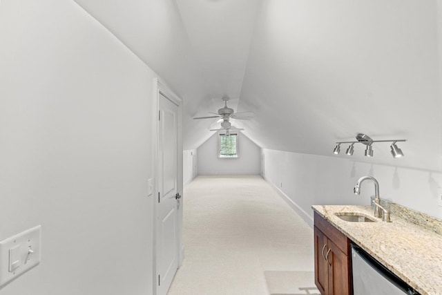 528 Chamberlin Rd, Myrtle Beach, SC 29588 - bathroom with a sink, lofted ceiling, and a ceiling fan