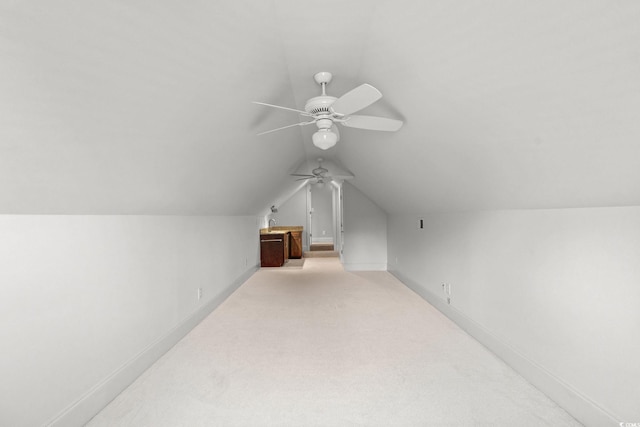 528 Chamberlin Rd, Myrtle Beach, SC 29588 - additional living space featuring ceiling fan, lofted ceiling, light colored carpet, and baseboards