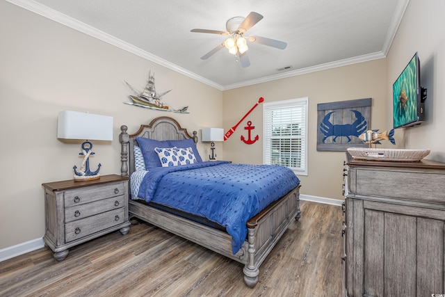 2405 Duffy St, North Myrtle Beach, SC 29582 - bedroom featuring wood finished floors, ornamental molding, and ceiling fan