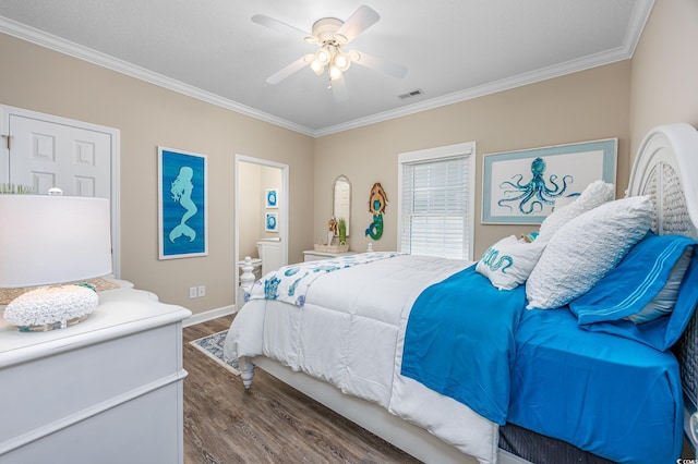 2405 Duffy St, North Myrtle Beach, SC 29582 - bedroom with ornamental molding, wood finished floors, and a ceiling fan