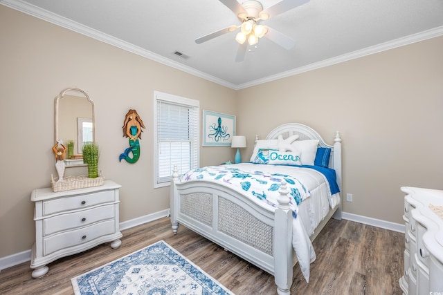 2405 Duffy St, North Myrtle Beach, SC 29582 - bedroom featuring crown molding, wood finished floors, and ceiling fan