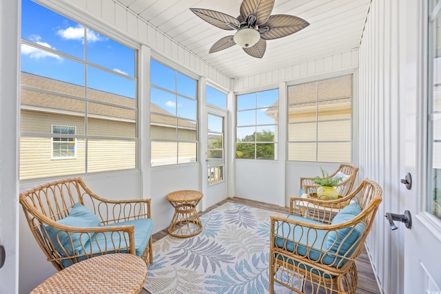 2405 Duffy St, North Myrtle Beach, SC 29582 - sunroom / solarium featuring a ceiling fan and wood finished floors