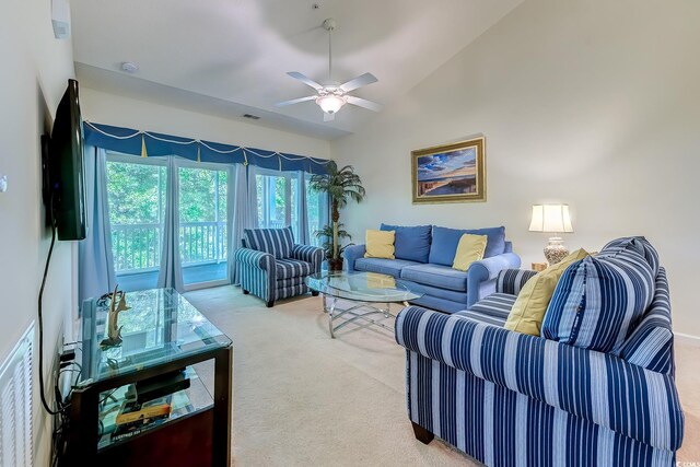 601 N Hillside Dr Unit 4434, North Myrtle Beach, SC 29582 - carpeted living area with lofted ceiling and a ceiling fan
