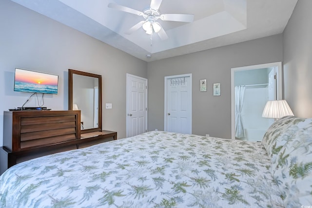 601 N Hillside Dr Unit 4434, North Myrtle Beach, SC 29582 - bedroom with a ceiling fan and a raised ceiling