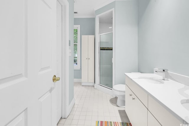 179 Golden Bear Dr Unit C4, Pawleys Island, SC 29585 - full bathroom featuring a shower stall, toilet, double vanity, tile patterned floors, and baseboards