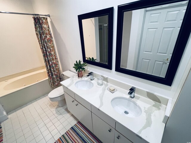 179 Golden Bear Dr Unit C4, Pawleys Island, SC 29585 - full bath featuring double vanity, toilet, shower / bath combination with curtain, and tile patterned flooring