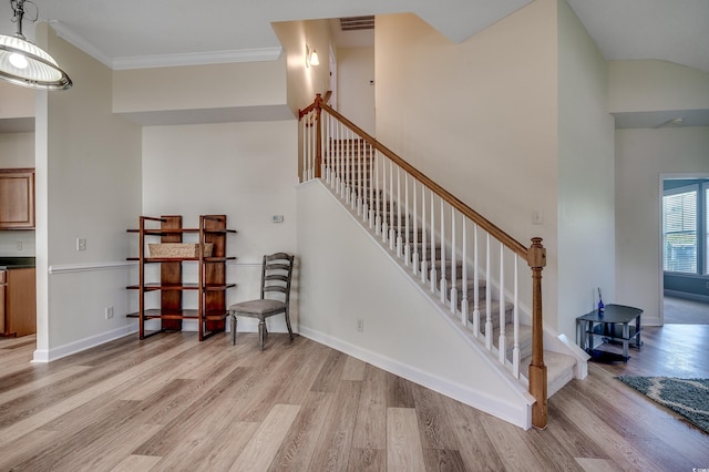 205 Threshing Way Unit 1052, Myrtle Beach, SC 29579 - staircase with wood finished floors, crown molding, and baseboards
