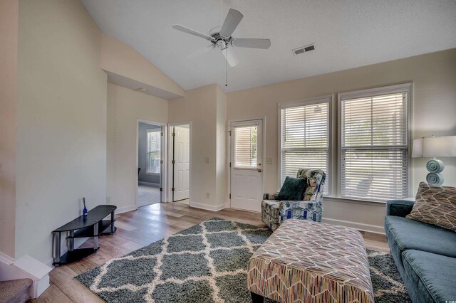 205 Threshing Way Unit 1052, Myrtle Beach, SC 29579 - living room with wood finished floors, ceiling fan, baseboards, and lofted ceiling