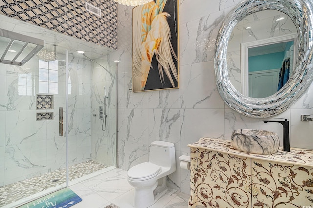 123 Pioneer Loop, Georgetown, SC 29440 - full bath featuring tile walls, marble tiled flooring, and a marble finish shower