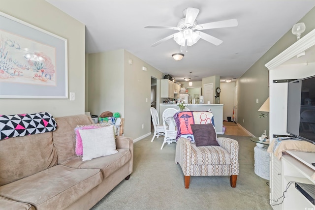3676 Clay Pond Village Ln Unit 4, Myrtle Beach, SC 29579 - living room featuring ceiling fan, light carpet, and baseboards