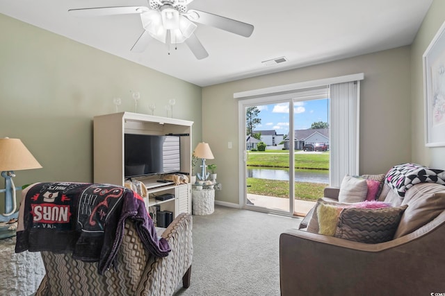 3676 Clay Pond Village Ln Unit 4, Myrtle Beach, SC 29579 - carpeted living room with a ceiling fan and baseboards