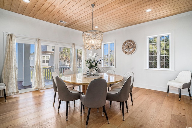 139 Pioneer Loop, Georgetown, SC 29440 - dining space with ornamental molding, a chandelier, wooden ceiling, recessed lighting, and healthy amount of natural light
