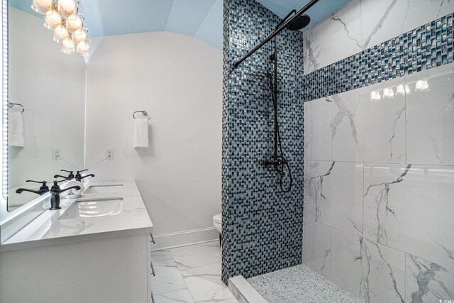 139 Pioneer Loop, Georgetown, SC 29440 - bathroom with marble finish flooring, double vanity, and a tile shower