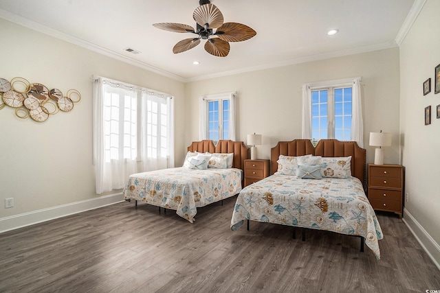 139 Pioneer Loop, Georgetown, SC 29440 - bedroom with wood finished floors, a ceiling fan, crown molding, and recessed lighting