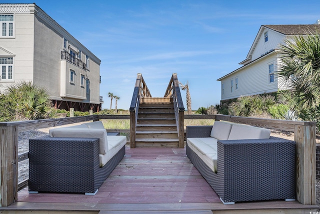 139 Pioneer Loop, Georgetown, SC 29440 - deck featuring stairway and an outdoor living space
