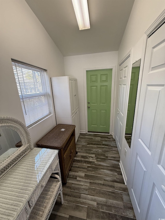 6001-Z67 S Kings Hwy, Myrtle Beach, SC 29575 - entryway with dark wood-style flooring, lofted ceiling, and baseboards