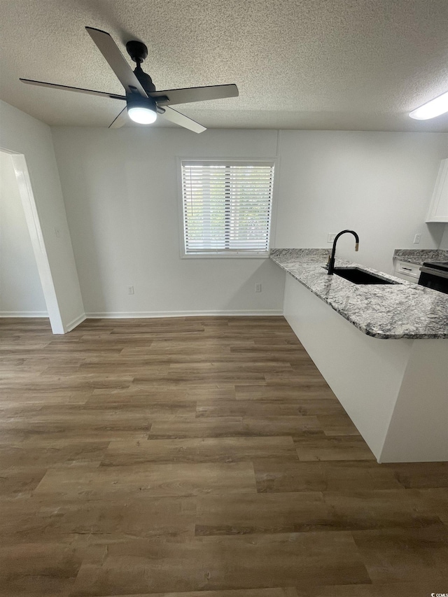 1509 N Waccamaw Dr Unit 112, Murrells Inlet, SC 29576 - unfurnished dining area with a sink, a textured ceiling, wood finished floors, ceiling fan, and baseboards