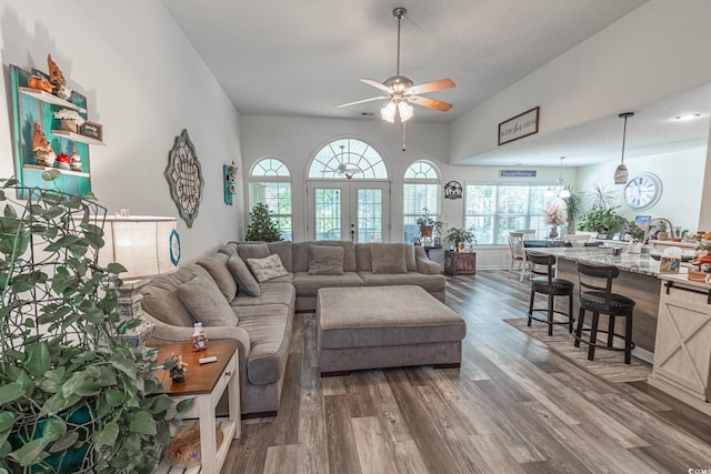 359 Harbour Reef Dr, Myrtle Beach, SC 29588 - living room with dark wood-style flooring and a ceiling fan