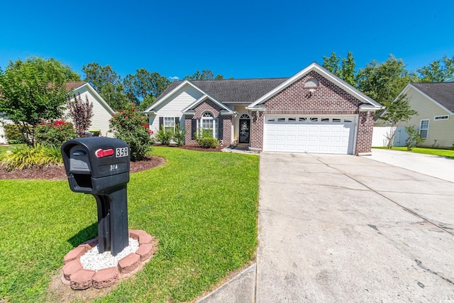 359 Harbour Reef Dr, Myrtle Beach, SC 29588 - ranch-style home featuring brick siding, a garage, concrete driveway, and a front yard