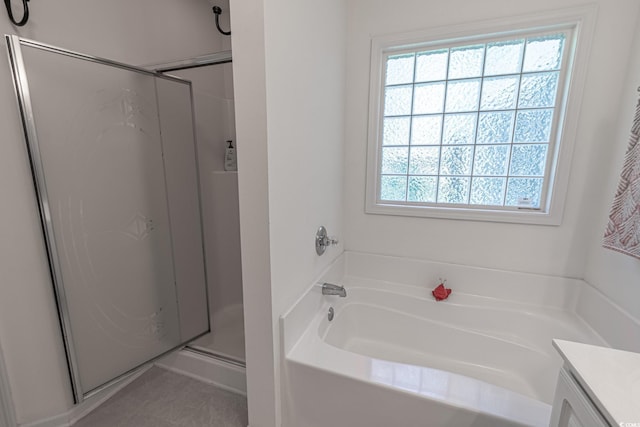 359 Harbour Reef Dr, Myrtle Beach, SC 29588 - full bathroom with a stall shower, a garden tub, and vanity